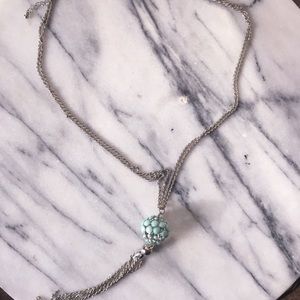 Silver long blue circle necklace